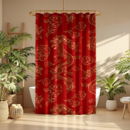 Cortina Para Box Dragão Chinês Dourado e Vermelho