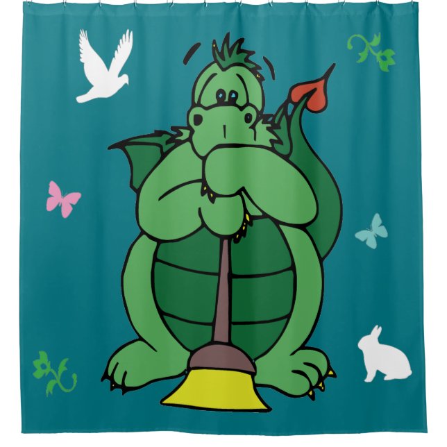 Cortina Para Box Dragão de limpeza com vassoura observando sobre o  (Frente)