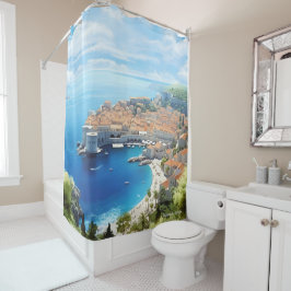 Cortina Para Box Dubrovnik Croácia Art Vintage Illustration Viagem