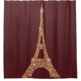 Cortina Para Box Eiffel Tower Paris Burgu Rosa Dourado Cristais de 