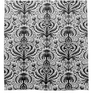 Cortina Para Box Elaborate Luxury Black Seamless Damask Floral Patt