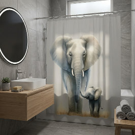 Cortina Para Box Elefante Africano e Bebê Aquarela