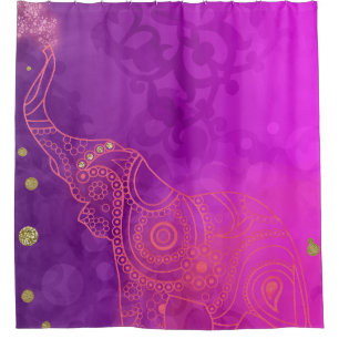Cortina Para Box Elefante Dourado, Rosa, Exótico, Brilhante
