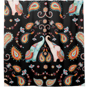 Cortina Para Box Elefante Tribal: Padrão Paisley em Aquarela.
