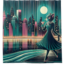 Cortina Para Box "Elegância Moderna de Gato Negro do Século Médio"