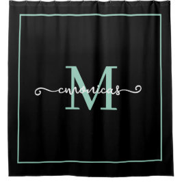 Cortina Para Box Elegant Black Script Minimalist Name Monogram