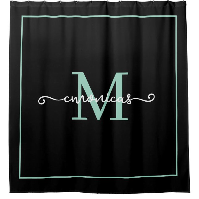 Cortina Para Box Elegant Black Script Minimalist Name Monogram (Frente)