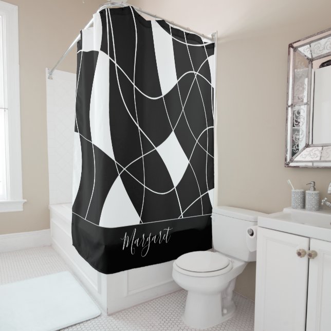 Cortina Para Box Elegant black &white abstract monogram name (In Situ)