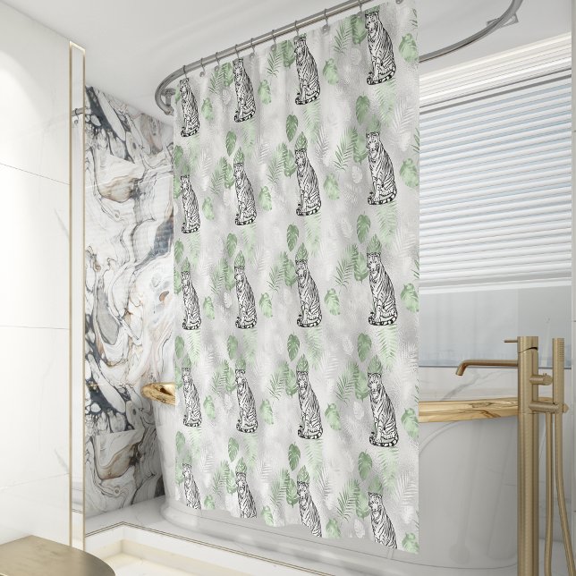 Cortina Para Box Elegant Black White Silver Tiger Pattern (Criador carregado)