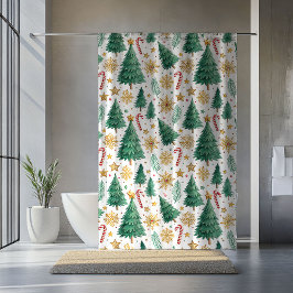 Cortina Para Box Elegant Christmas Trees Red Green Gold Bathroom