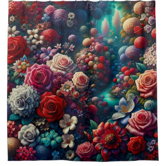 Cortina Para Box "Elegant Garden Stream - Arte Floral Vibrante"
