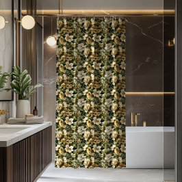 Cortina Para Box Elegant lush greenery and gold flowers curtain