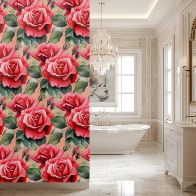 Cortina Para Box Elegant Pink Red Roses Shower Curtain (Criador carregado)