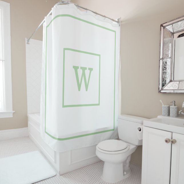 Cortina Para Box Elegant White &Green Initial Monogram (In Situ)