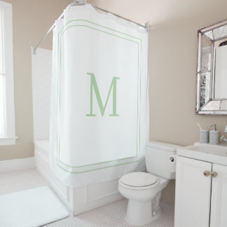 Cortina Para Box Elegant White &Pale Green Initial Monogram