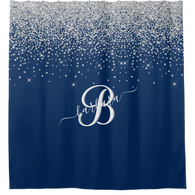 Cortina Para Box Elegante 3 Cor Monograma Blue Silver Sparkle (Frente)