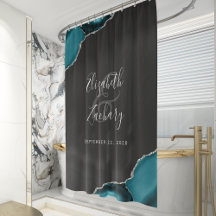 Elegante Ágata Azul Turquesa Prata Escuro Casament