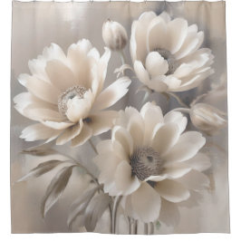 Cortina Para Box Elegante Cinza Quente Creme Floral Fazenda Moderna