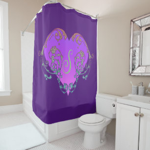 Cortina Para Box Elegante, Coração Roxo Romântico com Fardo