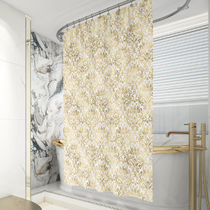 Cortina Para Box Elegante Damasco Vintage Ouro Branco