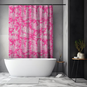Cortina Para Box Elegante estampa vintage em rosa quente toile de j