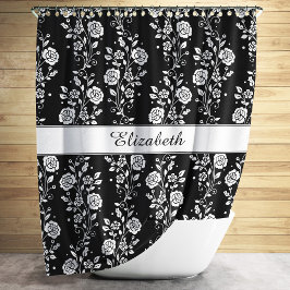 Cortina Para Box Elegante Floral Preto e Branco