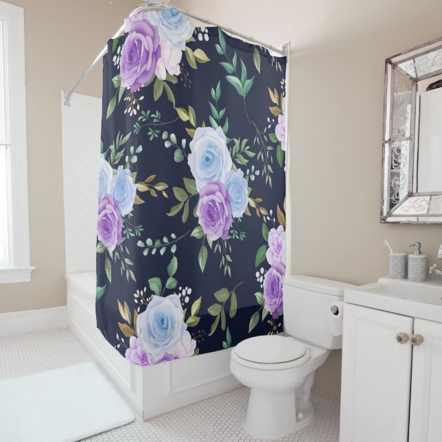 Cortina Para Box Elegante floral roxo (In Situ)