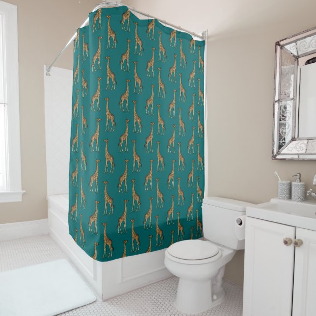 Cortina Para Box Elegante Giraffe Teal Chic Na moda (In Situ)