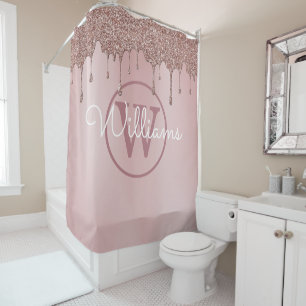 Cortina Para Box Elegante Glitter de Ouro Rosado Monograma Script