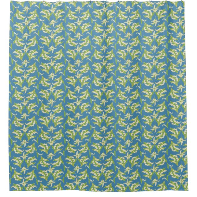 Cortina Para Box Elegante Lily-of-the-Valley Pattern on Blue (Frente)