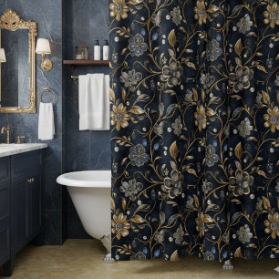 Cortina Para Box Elegante Luxo Floral Meia-Noite