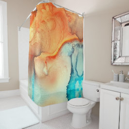 Cortina Para Box Elegante Marbled Abstrato Art Laranja & Azul