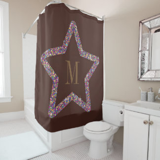 Cortina Para Box Elegante monograma brilhante de estrela marrom