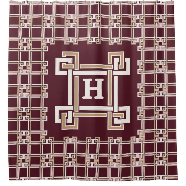 Cortina Para Box Elegante Monograma Chave Grega Burgundy (Frente)