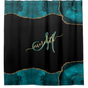 Cortina Para Box Elegante Monograma de 3 Cores Preto-Teto Dourado