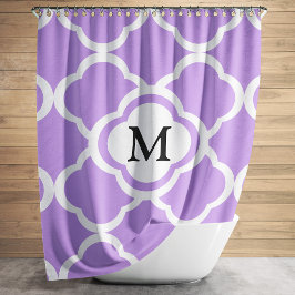 Cortina Para Box Elegante Monograma de Quatrefoil Roxo