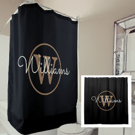 Cortina Para Box Elegante Monograma em Ouro Preto com Nome em Letra