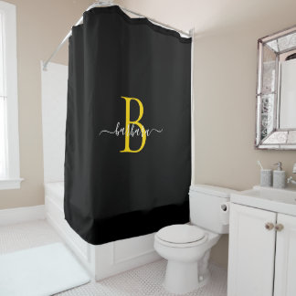 Cortina Para Box Elegante Monograma em Ouro Preto com Nome em Letra