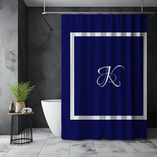 Cortina Para Box Elegante Monograma Inicial Clássico Azul Cinza