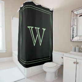 Cortina Para Box Elegante Monograma Inicial Preto e Verde Pálido