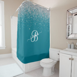 Cortina Para Box Elegante Monograma Personalizado Turquesa Silver S