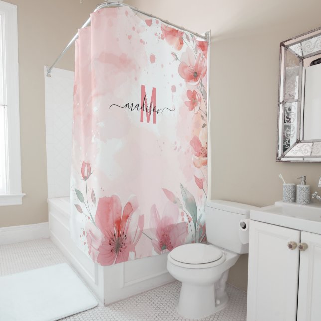 Cortina Para Box Elegante Monograma Rosa Script Moderno Casamento N (In Situ)