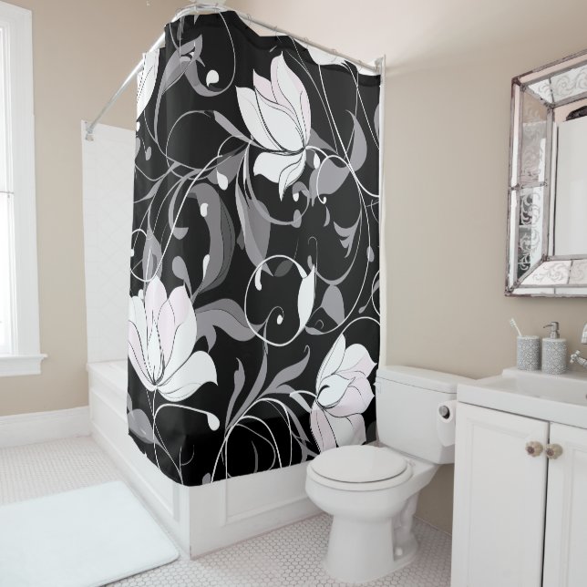Cortina Para Box Elegante Noir Floral Swirl (In Situ)