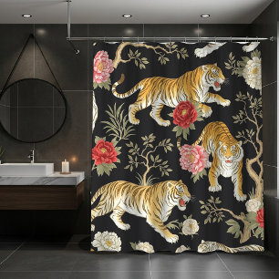 Cortina Para Box Elegante padrão de tigre e peônia em Chinoiserie p