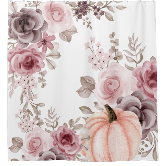 Cortina Para Box Elegante Queda Floral Pumpkin Neutros Aquarela (Frente)