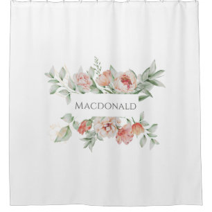 Cortina Para Box Elegante Rosa Floral Nome Personalizado