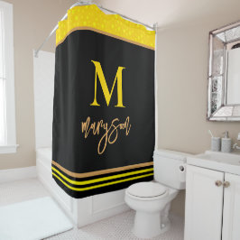 Cortina Para Box Elegante Rótulo de Nome Monograma, Feminino Preto