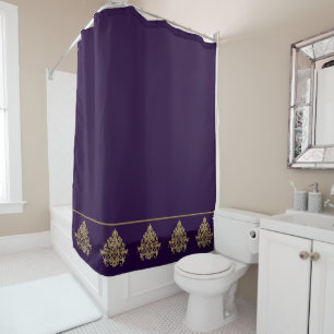 Cortina Para Box Elegante Roxo Real com Damasco Dourado