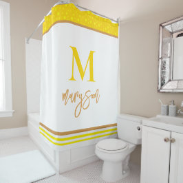 Cortina Para Box Elegante Script de Nome com Monograma, Ouro Branco