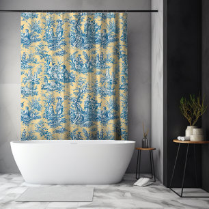 Cortina Para Box Elegante, tóile de jouy amarelo-palha